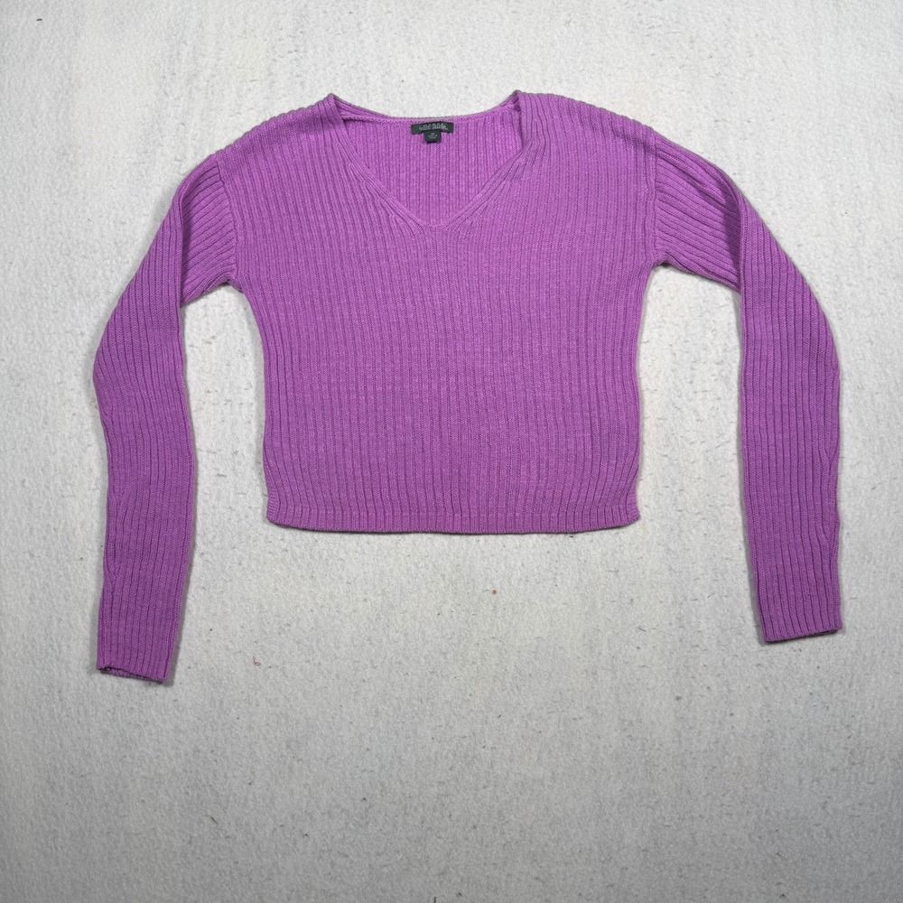 Wild Fable Purple Ribbed V-Neck Cropped Sweater Long Sleeve XS